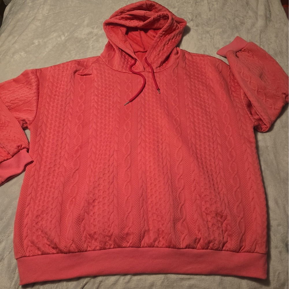 Barbie Pink Textured Cable Jacquard Oversized Hoodie Sweatshirt Plus 3x